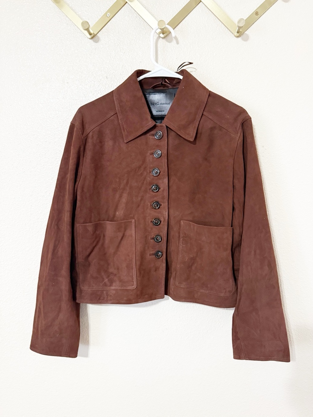 Mango MNG Genuine Goat Suede Leather Button Jacket in Burnt Orange $430 MSRP - Picture 8 of 15